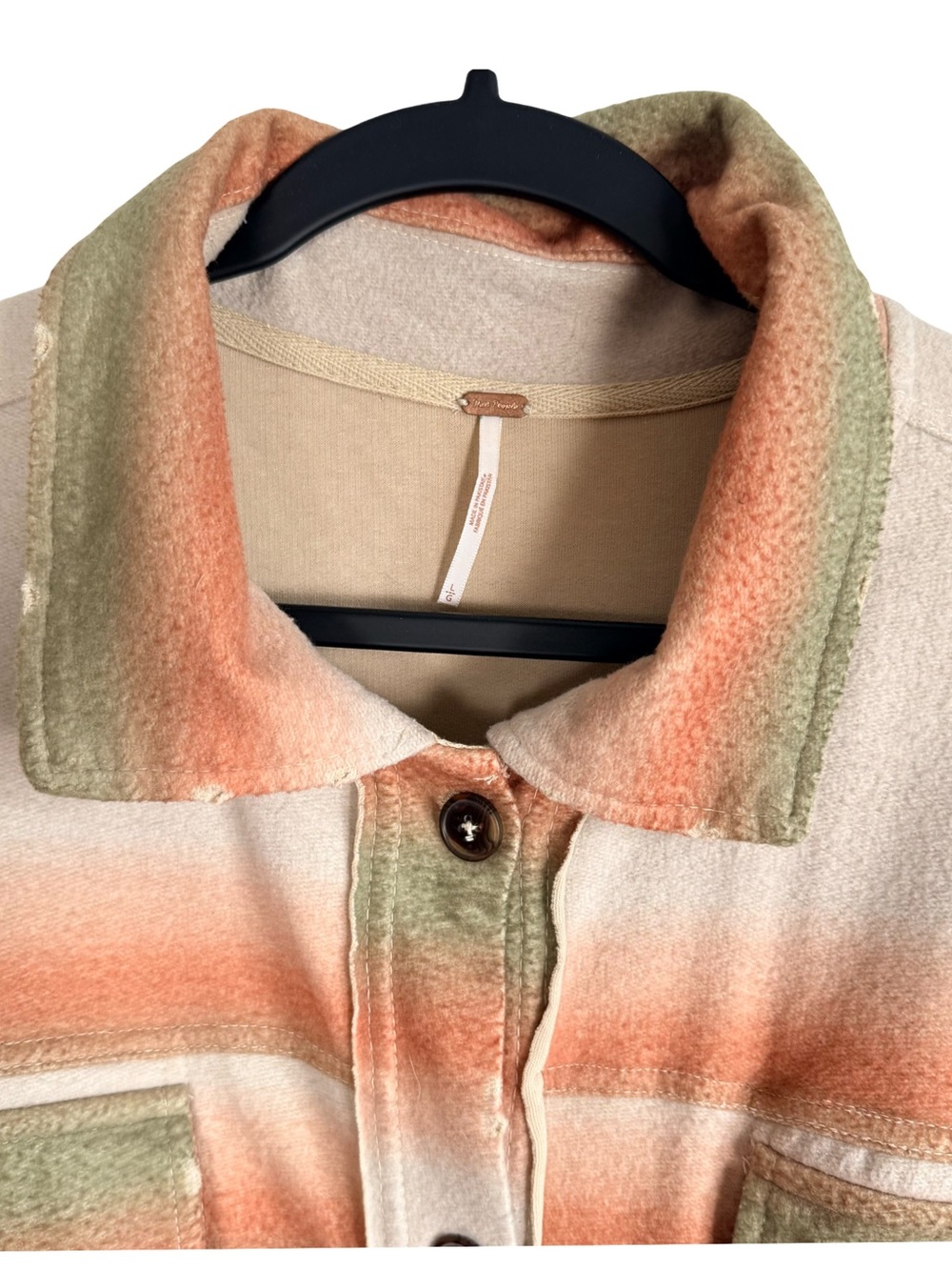 Free People Earth Tones Striped Ruby Soft Distressed Button Down Shacket Size L - Picture 4 of 10